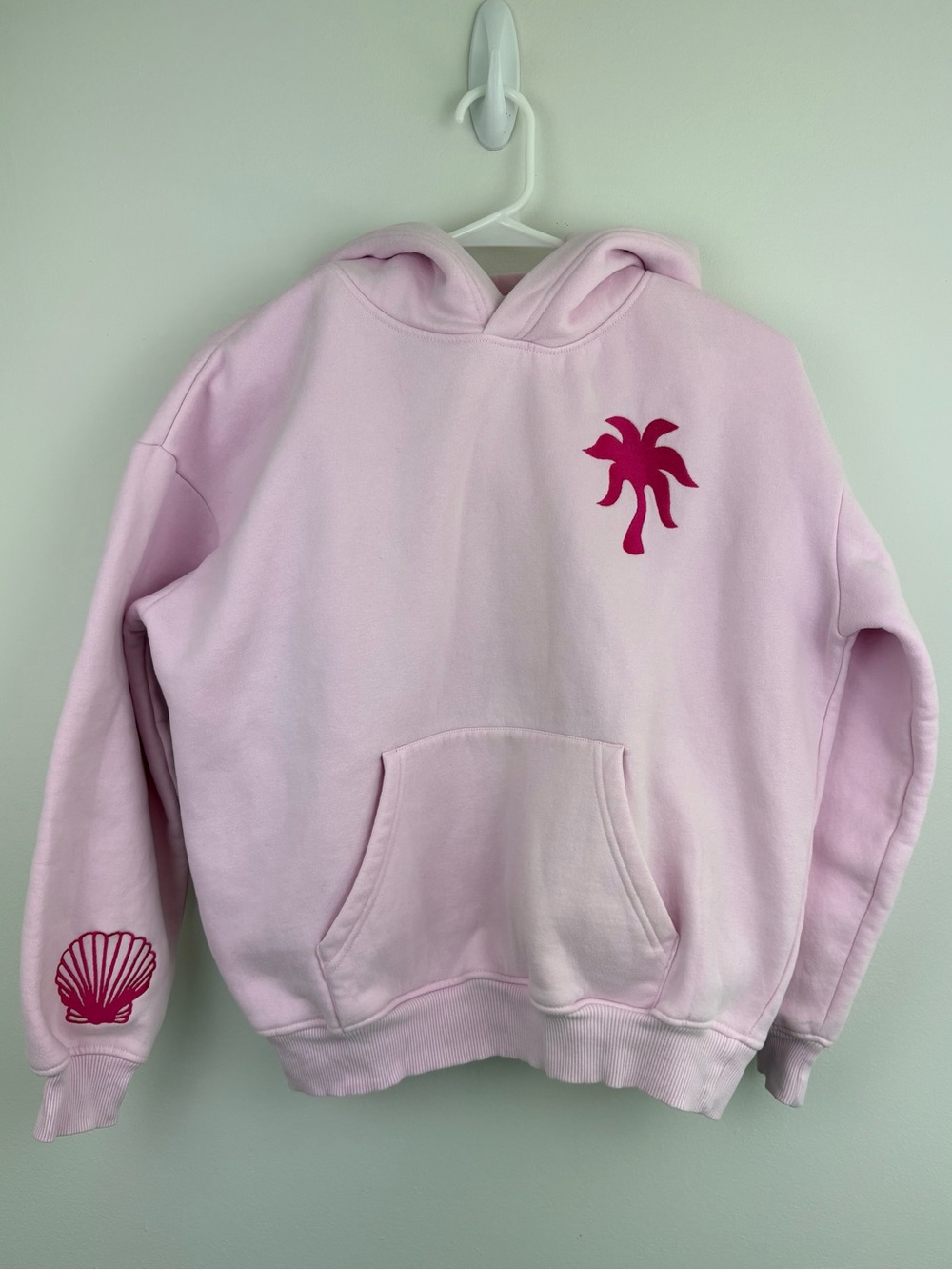 Pink Palm Puff Hibiscus Hoodie XXS Oversized VSCO Girl Beachy Coastal Preppy